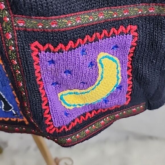 Vintage Halloween Boo Size L Knit Embroidered Cardigan Sweater - Picture 8 of 16